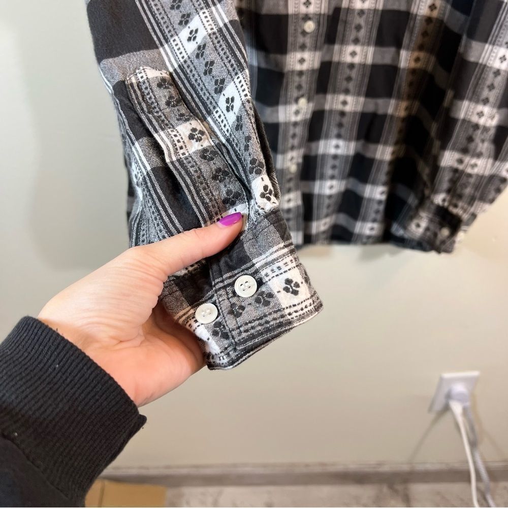 Company One 90's Vintage Gray White Plaid Button Down Shirt XL Cabincore - Picture 5 of 10